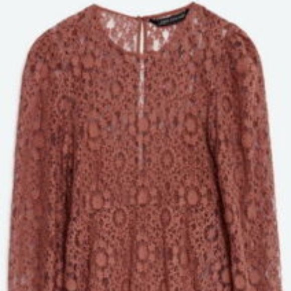 NWT $70 ZARA Women S Terracotta Lace Overlay Cami Midi Dress Bohemian Elegant - Picture 12 of 13